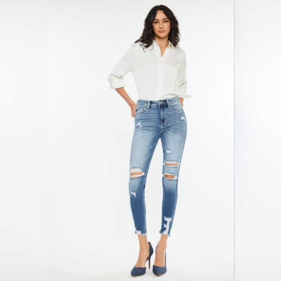 Kancan High Rise Frayed Ankle Skinny Jeans - Picture 6 of 7